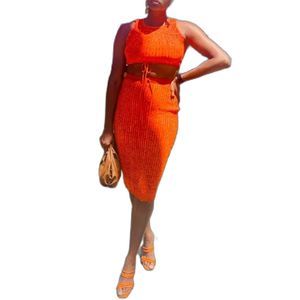 2 Piece ASOS Orange Trendyol Ribbed Crop Tank Top & Midi Skirt Set M